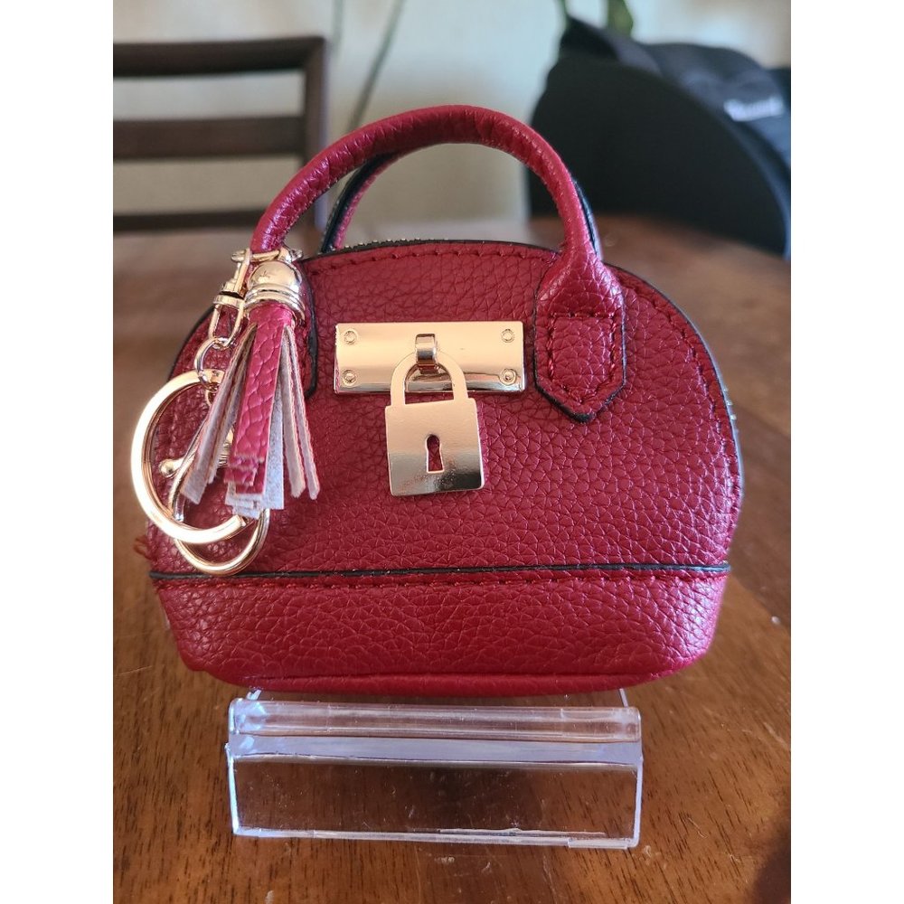 Adorable Dome Satchel Faux Leather Coin Purse Keychain Bag Charm Red